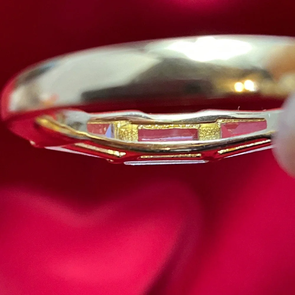 Silver 925 Gold Tone Round Brilliant Tapered Baguette Bridal Ring Set Size 8